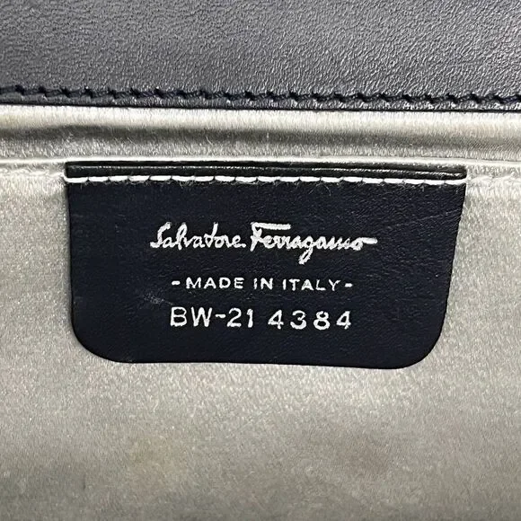 Vintage Salvatore Ferragamo Leather‎ Shoulder Bag or Clutch Navy Blue Rectangle - Picture 12 of 15